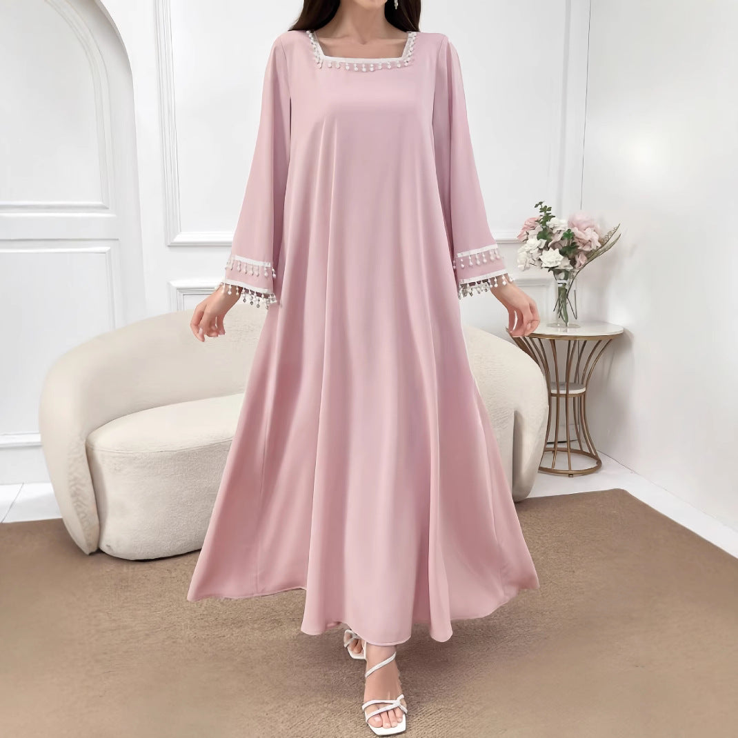 Damen Elegantes Maxikleid mit dekorativen Fransen und weiten Ärmeln R&B