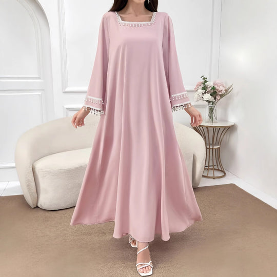 Damen Elegantes Maxikleid mit dekorativen Fransen und weiten Ärmeln R&B