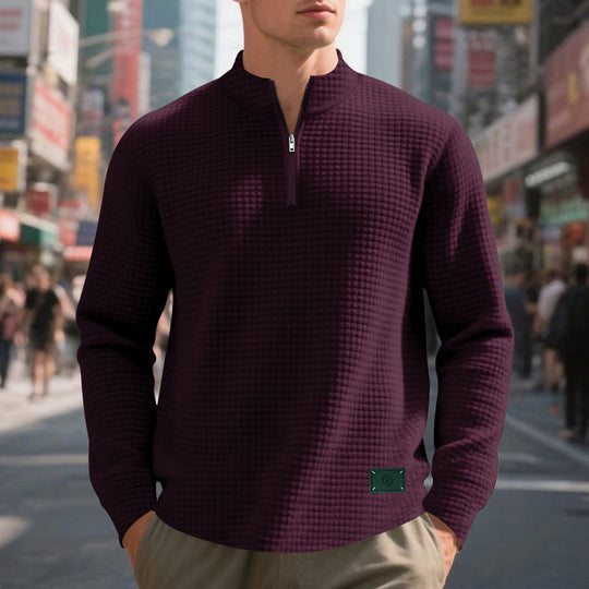 Herren Pullover mit Reißverschluss und strukturiertem Design R&B