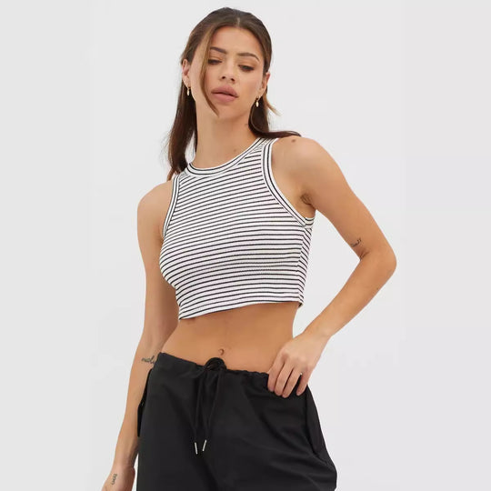 Damen cropped Tanktop mit modischem Streifenmuster und hohem Kragen R&B