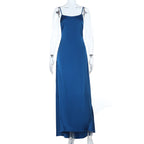 Damen elegantes Satin-Maxikleid mit feinen Spaghettiträgern R&B