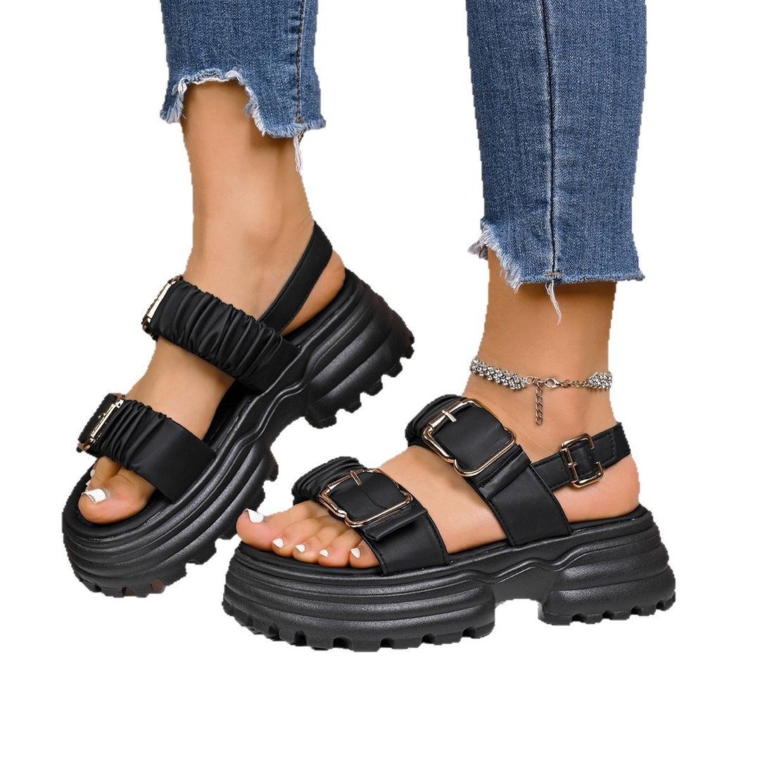 Damen Plateau-Sandalen mit verstellbaren Schnallen und rutschfester Sohle R&B