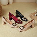 Damen elegante Plateau-Pumps mit modischer quadratischer Schnalle