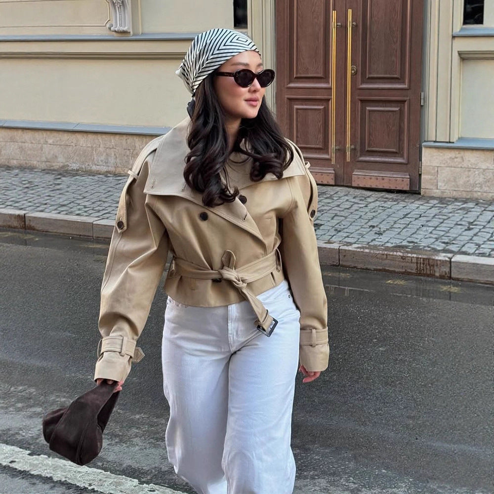 Damen Cropped Trenchcoat mit modischem Schnitt R&B