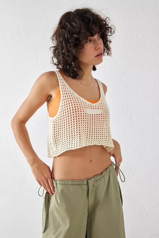 Damen luftiges Netz-Crop-Top R&B