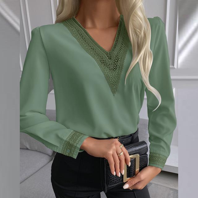 Damen elegante Bluse mit Spitzenbesatz R&B