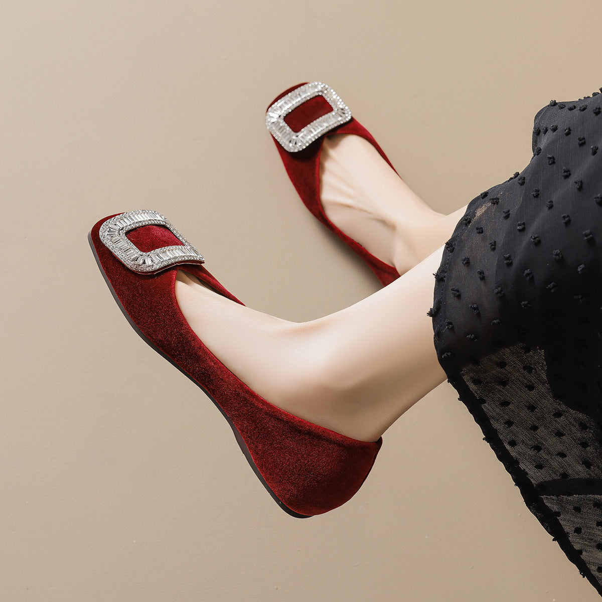 Damen elegante Ballerinas mit luxuriöser Schnallenapplikation