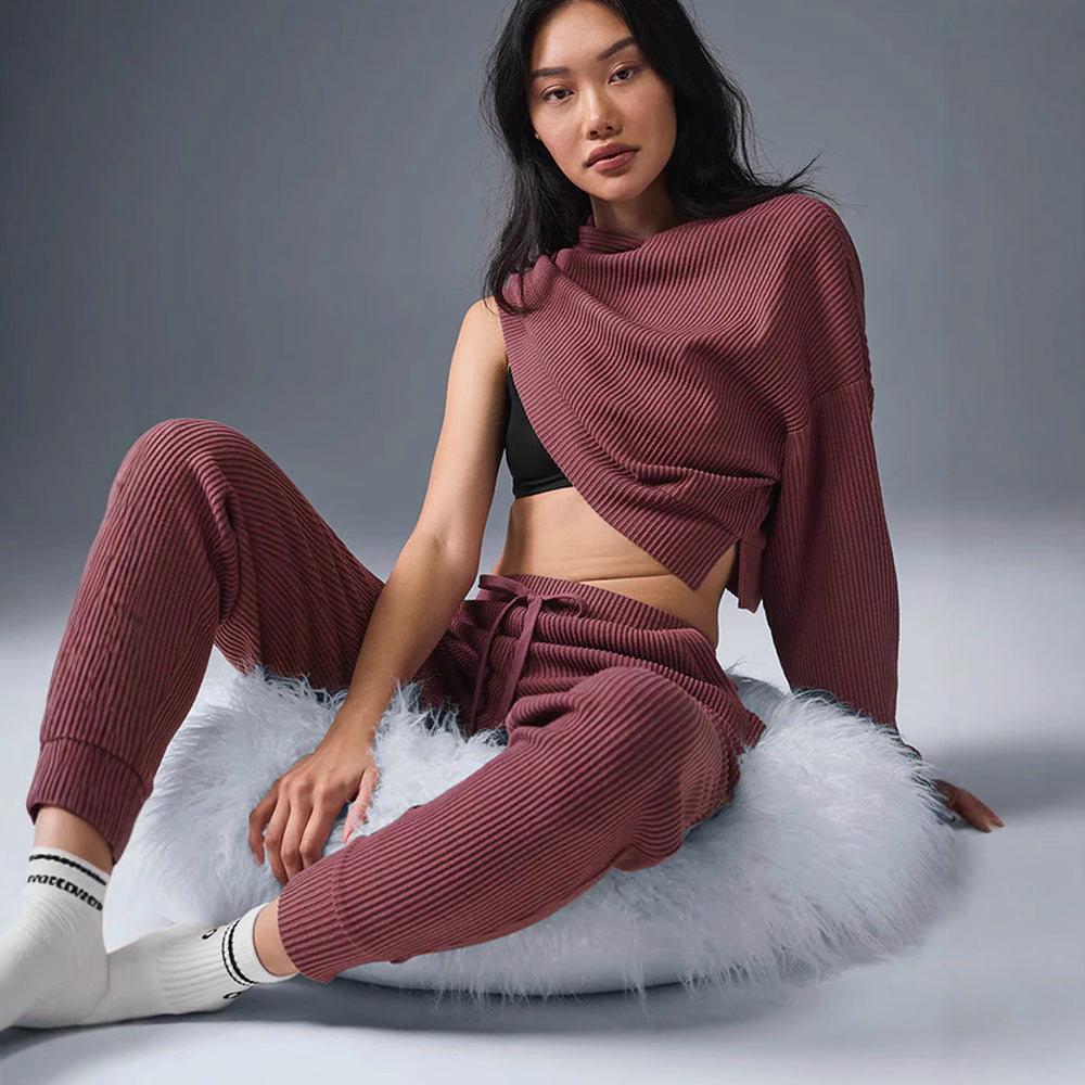 Damen entspanntes Crop-Sweatshirt und bequeme Jogginghose Set R&B
