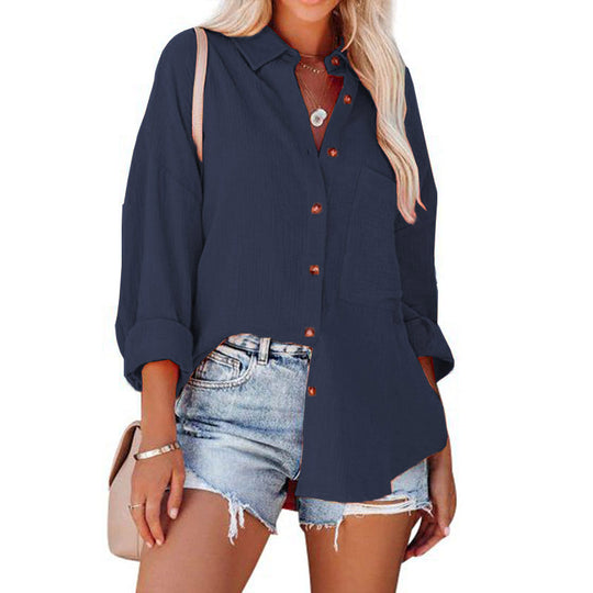 Damen Chiffon Hemd mit breiten Ärmeln und praktischer Brusttasche R&B