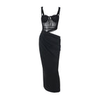 Damen elegantes Maxikleid mit transparentem Oberteil und raffinierten Drapierungen R&B