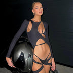 Damen Cut-Out Bodysuit mit langen Ärmeln und sportlichem Design R&B