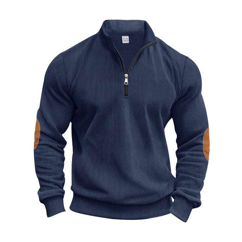 Herren Strickpullover mit modernem Reißverschluss und eleganten Ellbogenpatches R&B
