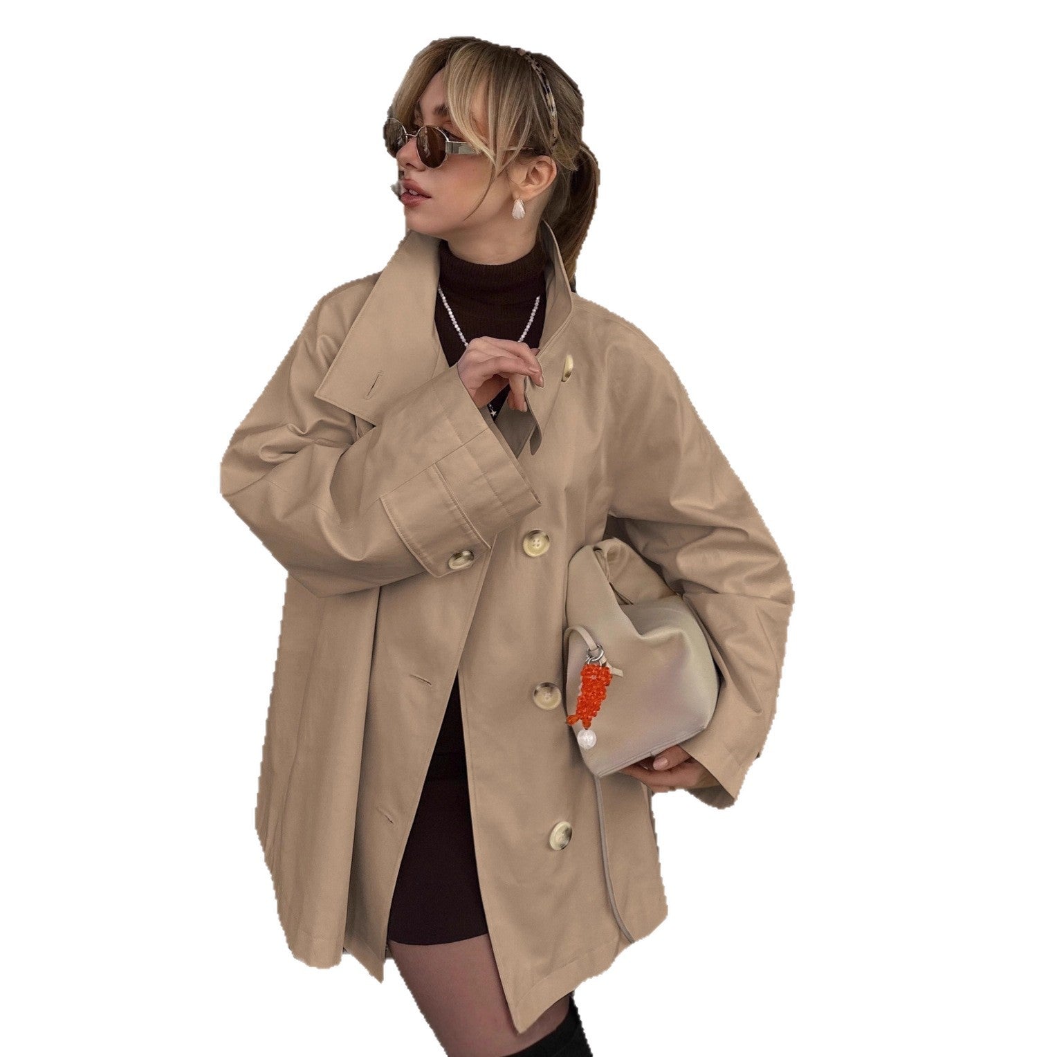 Damen Modischer Oversized-Trenchcoat mit großen Knöpfen R&B