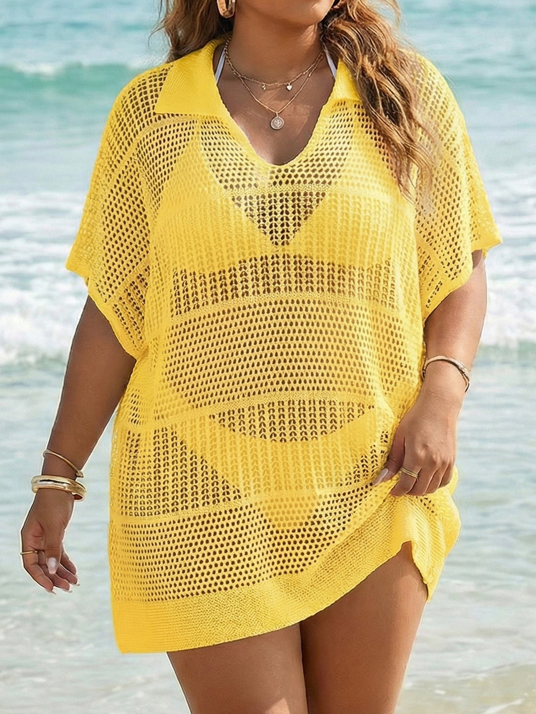 Damen transparentes Häkel-Strandkleid R&B