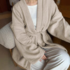 Damen modische offene Strickjacke mit Taillengürtel und weitem Schnitt R&B
