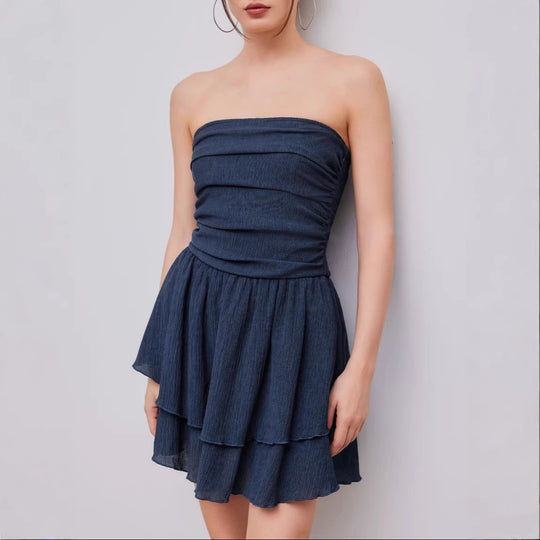 Damen Wickelkleid mit gerafftem Oberteil und fließendem Rock R&B