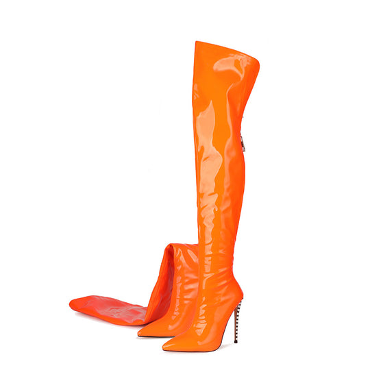 Femme Über-die-Knie Hochglanz Stiletto Stiefel R&B