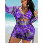 Damen Strandkleid mit transparenten Einsätzen und modischem Wickel-Design R&B
