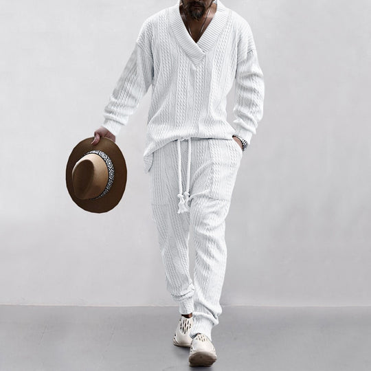 Herren lässiges Strick-Outfit mit V-Ausschnitt und elastischen Bündchen R&B