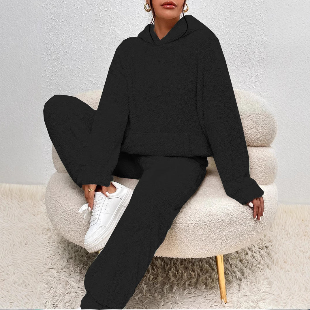 Damen Fleece-Loungewear-Set mit Kapuze und Taschen