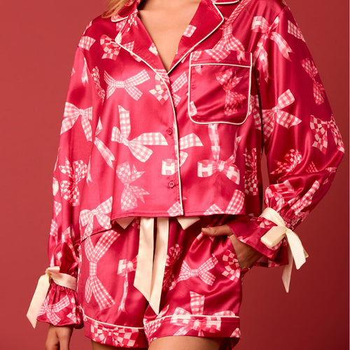 Damen Schlafanzug-Set mit festlichem Weihnachtsmotiv und eleganten Rüschendetails R&B