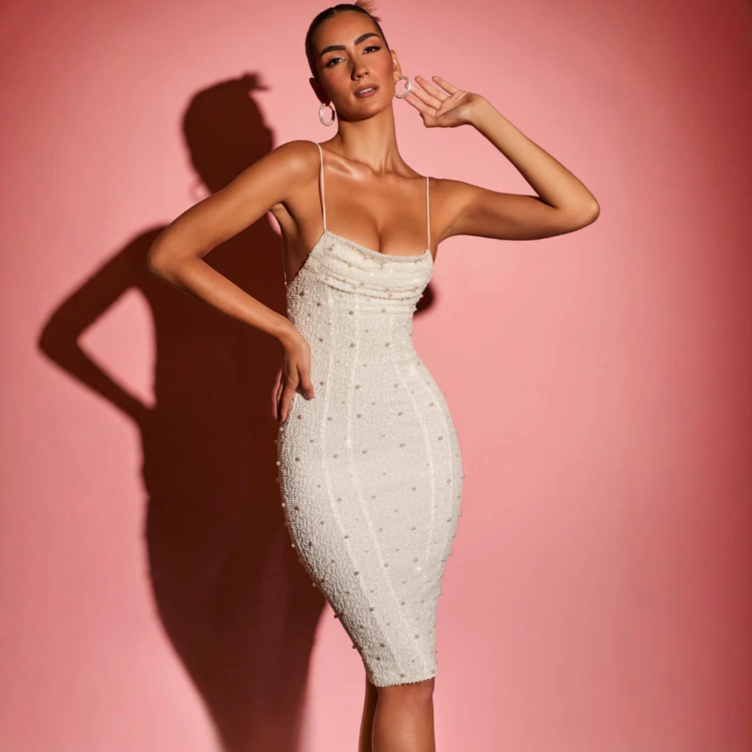 Damen Figurbetontes Kleid mit glitzerndem Einsatz und feinen Spaghettiträgern R&B