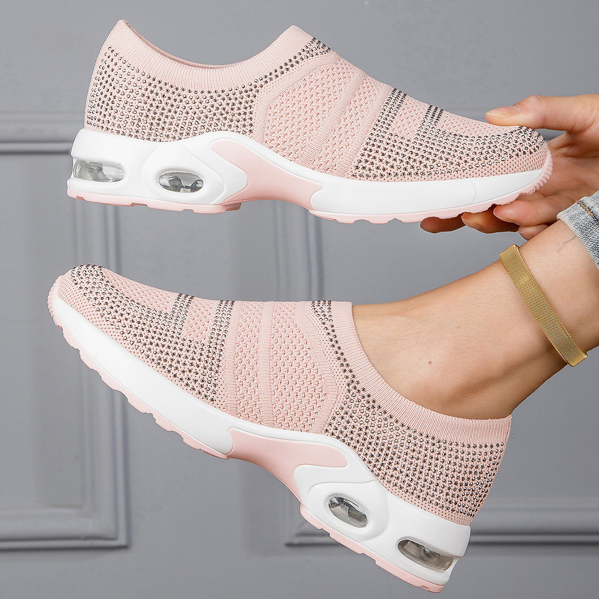 Damen Sportliche Slip-On Sneakers mit atmungsaktivem Mesh und dämpfendem Fußbett