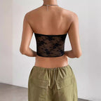 Damen transparente Crop-Top mit floralen Details R&B