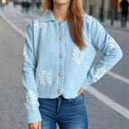 Damen gestrickte Kurzjacke mit winterlichem Schneeflockenmotiv R&B