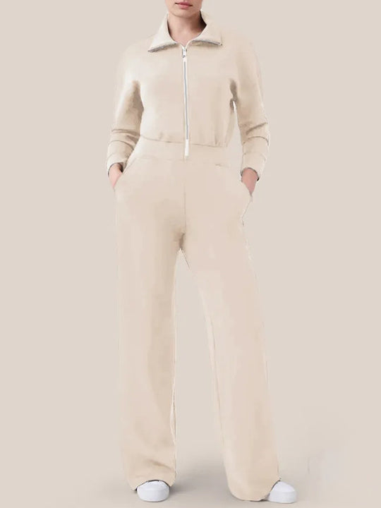 Damen Luxuriöser Lounge-Jumpsuit mit elegantem Stehkragen und praktischem Reißverschluss R&B