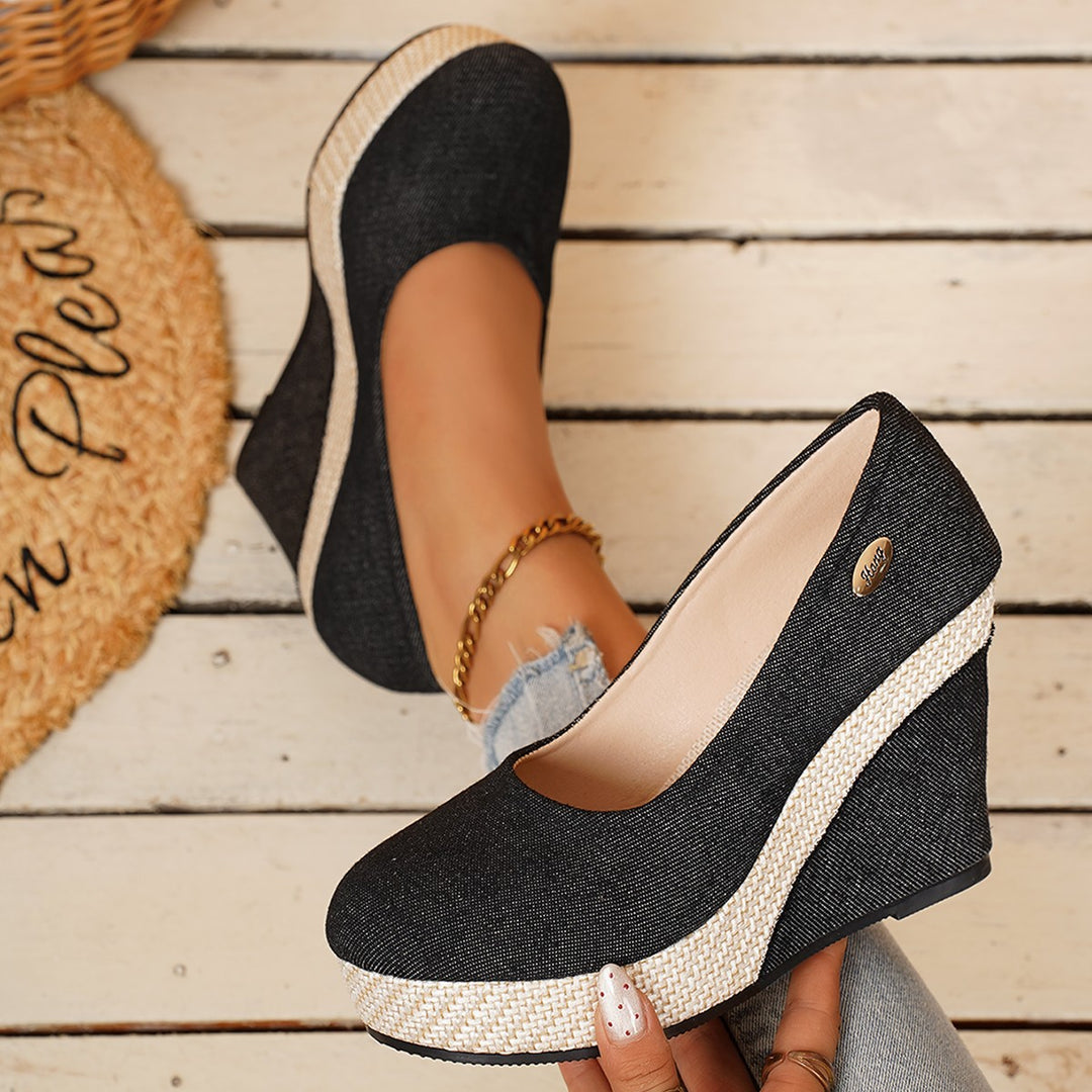 Damen Wedge-Pumps mit schnallenverziertem Fesselriemen und geflochtenem Absatz R&B
