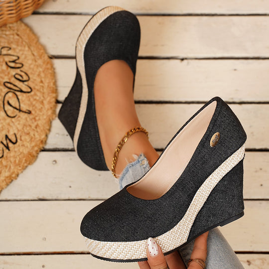 Damen Wedge-Pumps mit schnallenverziertem Fesselriemen und geflochtenem Absatz R&B