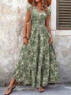 Damen Maxikleid mit romantischem Vintage-Muster und fließendem Schnitt