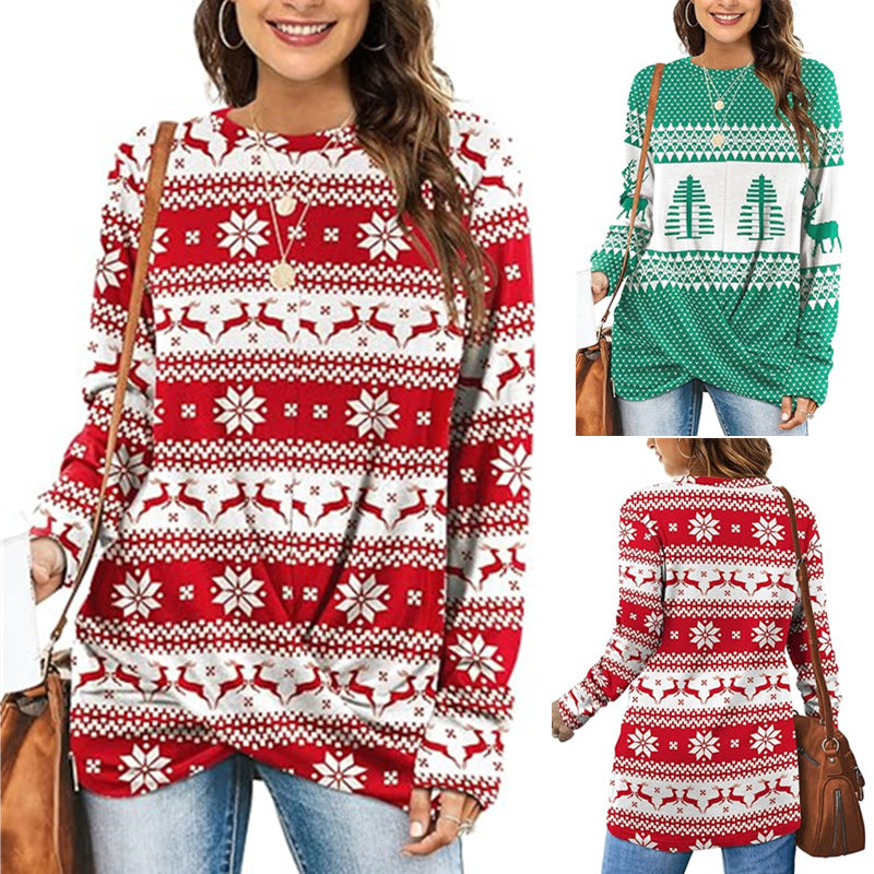Damen Gemusterter Winterpullover mit Rundhalsausschnitt R&B