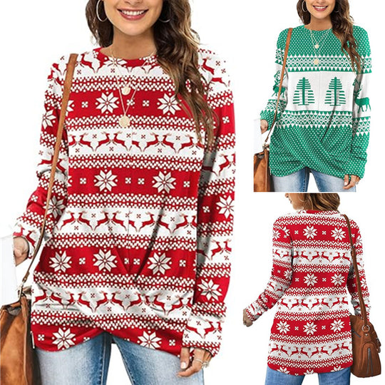 Damen Gemusterter Winterpullover mit Rundhalsausschnitt R&B