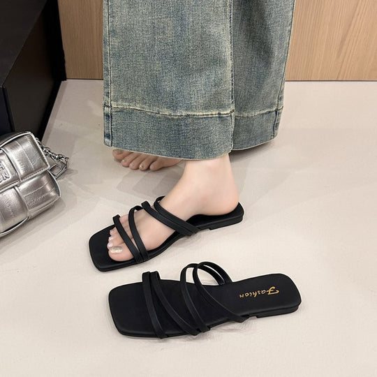 Damen flache Riemchen-Sandalen mit quadratischer Spitze R&B