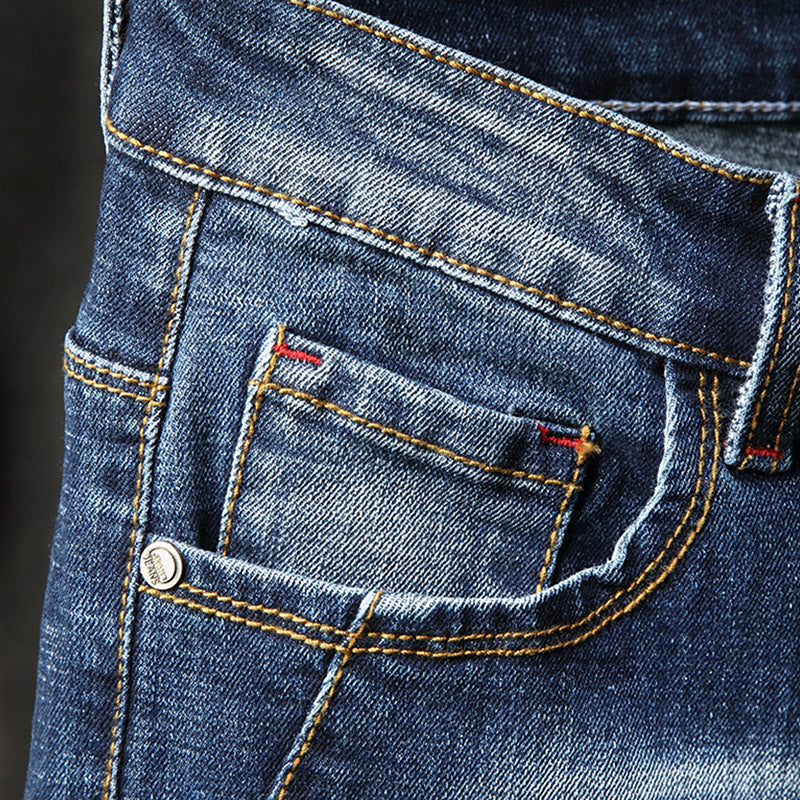 Herren Ripped Slim Fit Jeans mit kreativen Farbklecksen und modischem Destroyed-Look R&B
