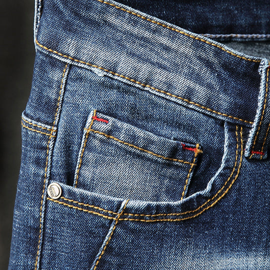 Herren Ripped Slim Fit Jeans mit kreativen Farbklecksen und modischem Destroyed-Look R&B
