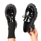 Damen modische Lacklederschuhe mit robustem Profilsohle und Schleifenakzent R&B