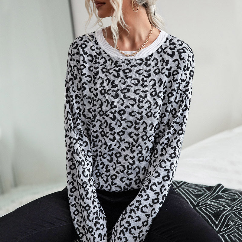 Damen Gemusterter Strickpullover mit Leopardenmuster R&B