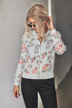 Damen Blütenmuster Freizeitjacke mit Reißverschluss und elastischen Bündchen R&B