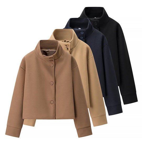 Damen elegante Kurzjacke mit Stehkragen und modischen Knopfdetails R&B