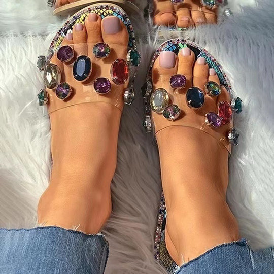 Damen Glitzernde Riemchen-Sandalen mit funkelnden Schmucksteinen R&B