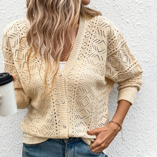 Damen Strickjacke mit filigranem Lochmuster und lässigem Schnitt R&B