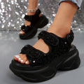 Damen Sneakersandalen mit komfortablem Klettverschluss und glitzernder Oberflächenstruktur R&B