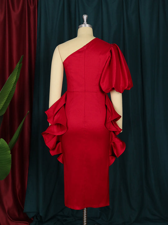 Damen Abendkleid mit asymmetrischem Saum und voluminösen Rüschendetails R&B
