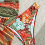 Damen Florales Bikini-Set mit Kombination aus Oberteil und Wickeltuch R&B