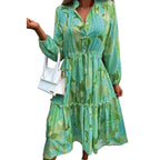 Damen Langarm-Hemdkleid mit lässiger Silhouette und Taillenzug R&B