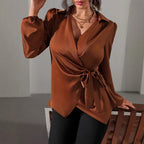 Damen Wickelbluse mit elegantem Taillengürtel und Puffärmeln R&B