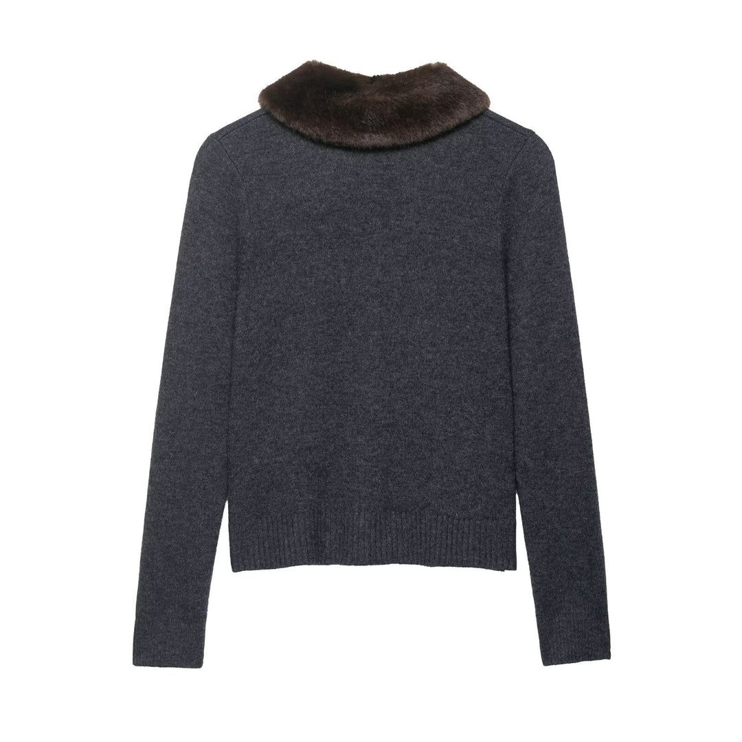 Damen elegante Strickjacke mit abnehmbarem Kragen R&B